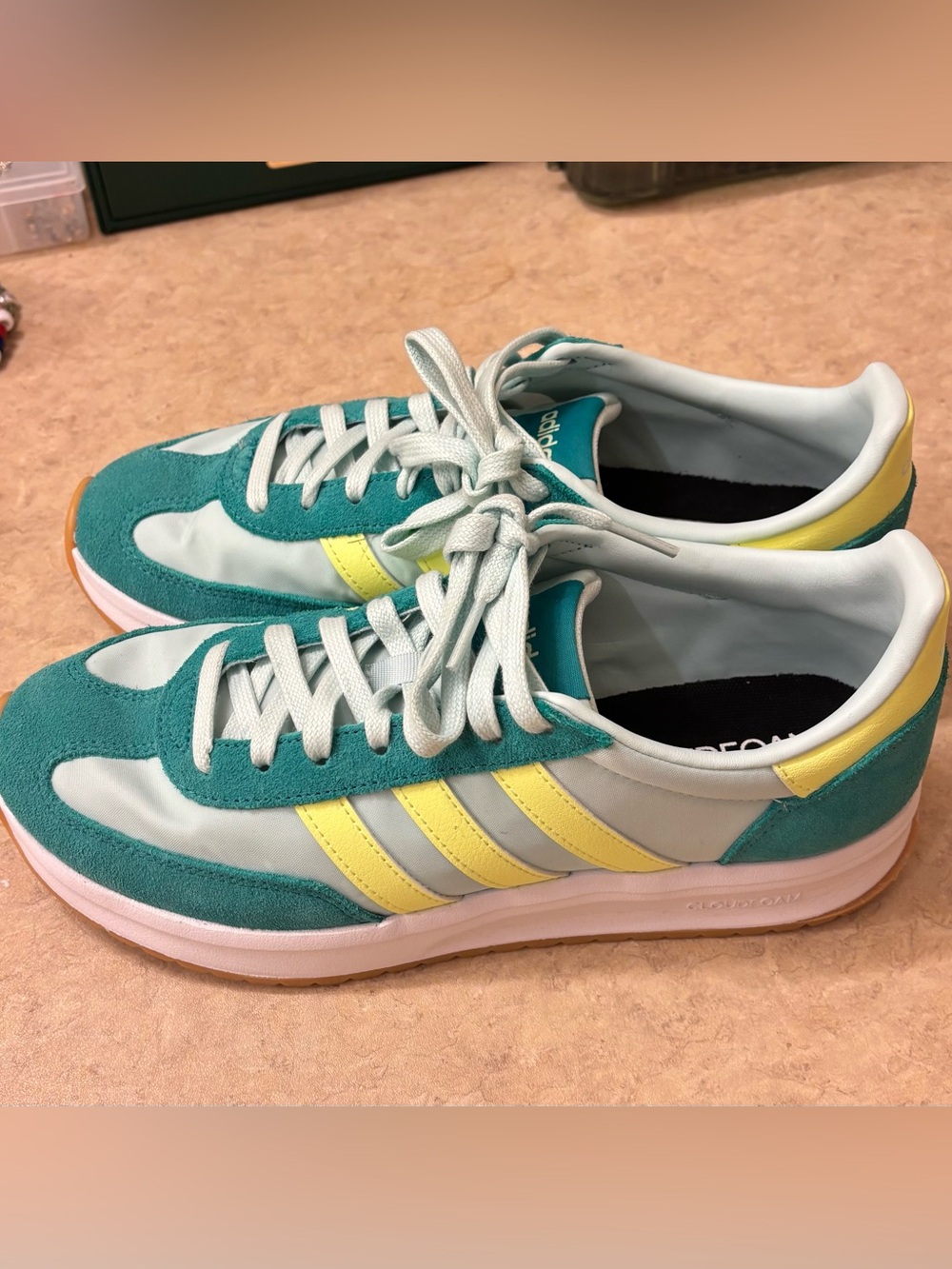 Adidas Teal, Yellow & White Retro Runner Sneakers